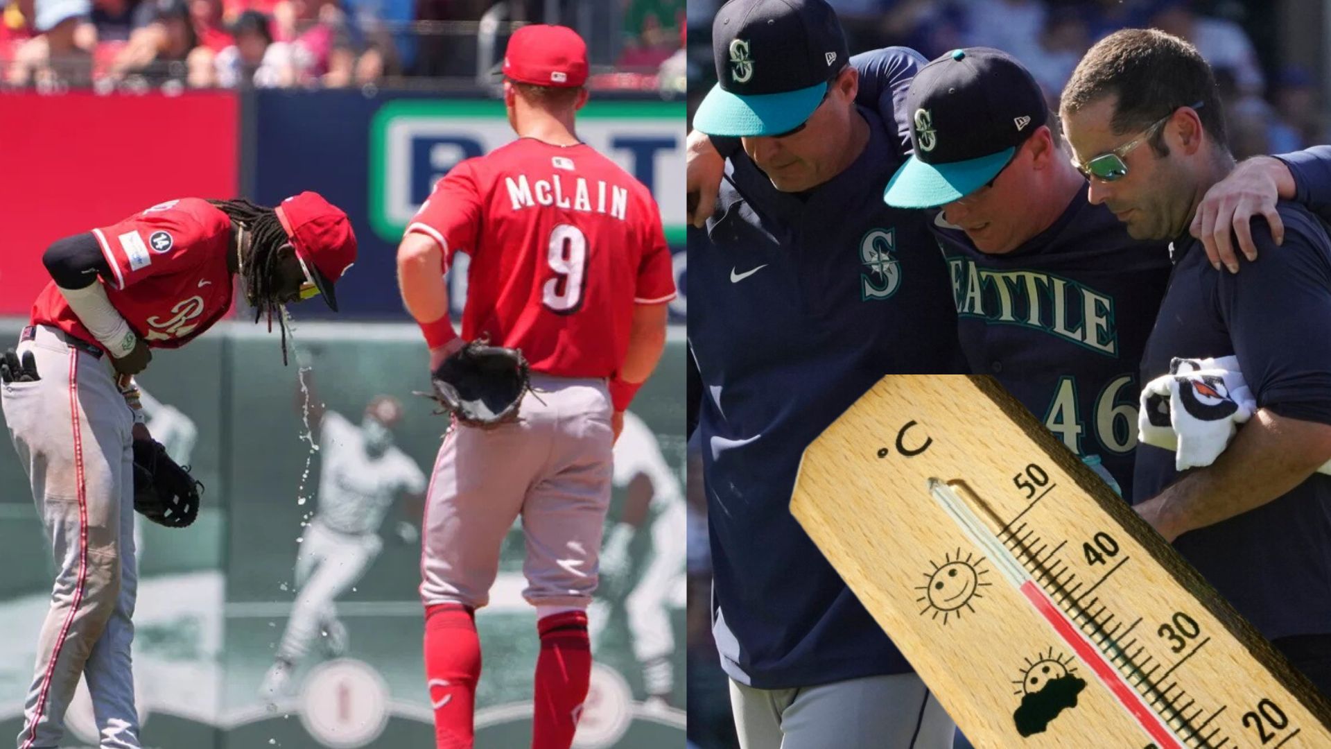 Sudor, sol y susto: Elly de la Cruz y Trent Thorton sufren ataques de calor en pleno juego